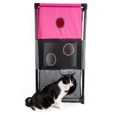 Pet Life Pink Square Obstacle Soft Folding Sturdy Play-Active Collapsible Travel Cat House