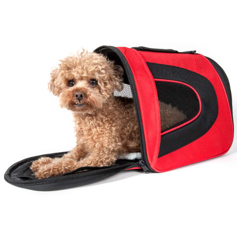 Pet Life Red Airline Approved Folding Zippered Sporty Mesh Pet Carrier