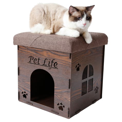 Pet Life Brown Foldaway Collapsible Designer Cat House Furniture Bench