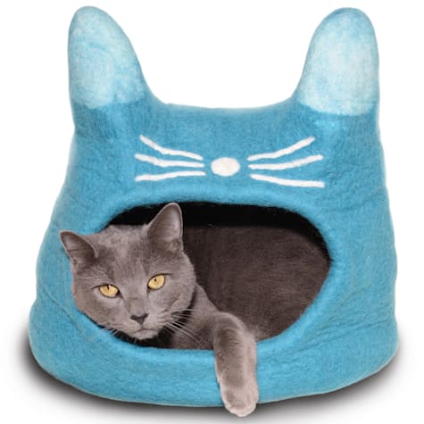 Dharma Dog Karma Cat Face Turquoise Wool Pet Cave
