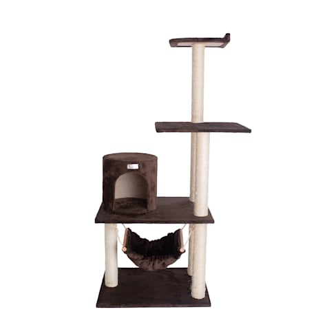 Gleepet Brown Real Wood Cat Tree with Condo and Hammock