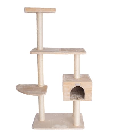 Gleepet Beige Real Wood Cat Tree with Playhouse and Perch