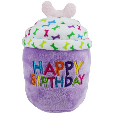 Multipet Purple Happy Birthday Cup Cake Plush Dog Toy
