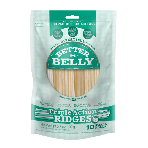 Better Belly Triple Action Ridges Hightly Digestible Rawhide Small Rolls for Dogs
