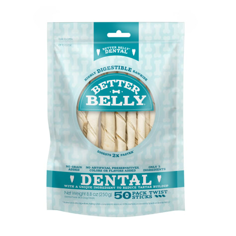 Better Belly Highly Digestible Rawhide Dental Twist Sticks for Dogs
