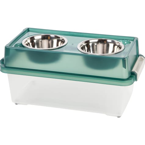 Iris Green Elevated Double Diner with Airtight Food Storage Container for Dogs