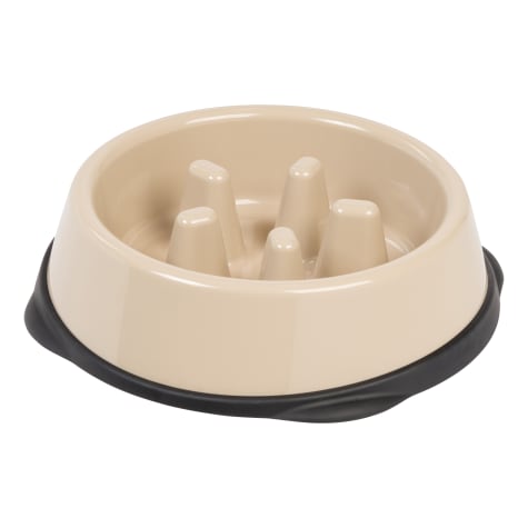 Iris Beige/Black Slow Feeding Dog Bowl for Long Snouted Pets