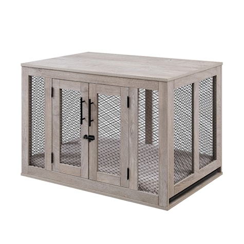 UniPaws Crate Wooden Dog Kennels with Cushion in Weathered Grey