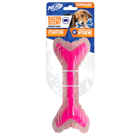 Nerf Pink Scented Bacon Scentology Bone Solid Core Dog Toy