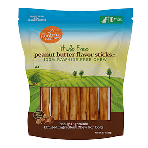 Canine Naturals Rawhide Free Peanut Butter Recipe Sticks for Dogs