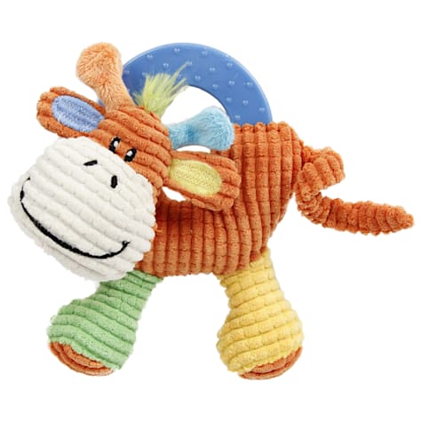 Pet Life Orange 'Moo-cifier' Plush Squeaking and Rubber Teething Newborn Puppy Dog Toy