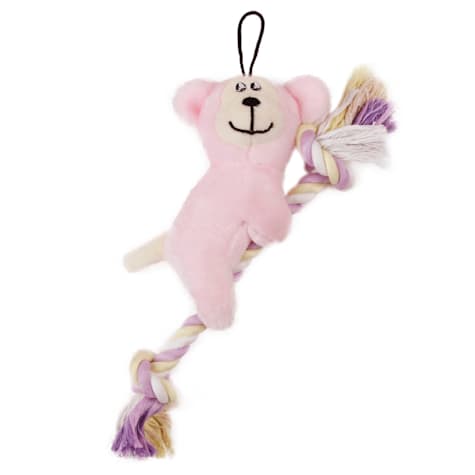 Pet Life Pink 'Broom-Lick' Plush and Jute Rope Squeaking Newborn Cat and Dog Toy