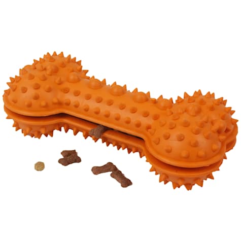 Pet Life Orange 'Denta-Bone' TPR Treat Dispensing and Dental Cleaning Durable Dog Toy