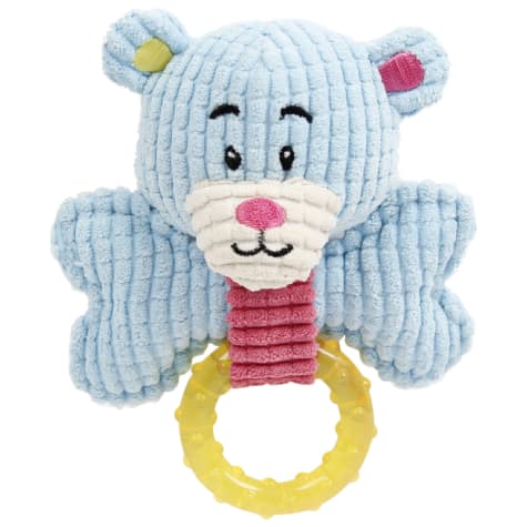 Pet Life Blue 'Paci-Plush' Plush Squeaking and Rubber Teething Newborn Puppy Dog Toy