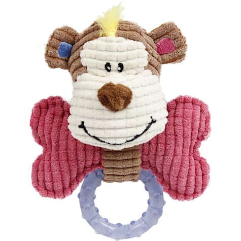 Pet Life Pink 'Paci-Plush' Plush Squeaking and Rubber Teething Newborn Puppy Dog Toy