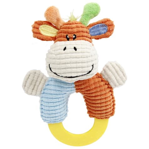 Pet Life Orange 'Ring-O-Round' Plush Squeaking and Rubber Teething Newborn Puppy Dog Toy