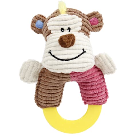Pet Life Brown 'Ring-O-Round' Plush Squeaking and Rubber Teething Newborn Puppy Dog Toy