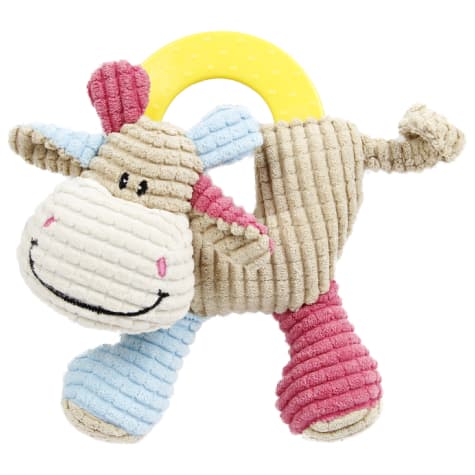 Pet Life Brown 'Moo-cifier' Plush Squeaking and Rubber Teething Newborn Puppy Dog Toy