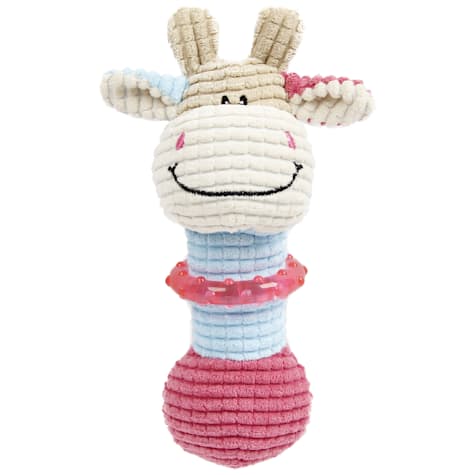 Pet Life Beige 'Giraffe-Cow' Plush Squeaking and Rubber Teething Newborn Puppy Dog Toy