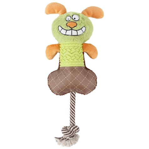 Pet Life Green 'All-in-Fun' Nylon and Rope Squeaking Rubber Rope and Plush Dog Toy
