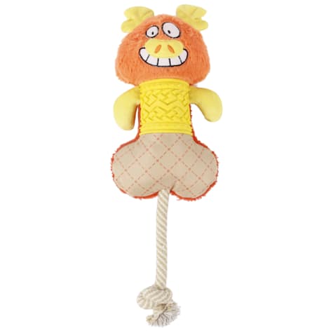Pet Life Orange/Yellow 'All-in-Fun' Nylon and Rope Squeaking Rubber Rope and Plush Dog Toy
