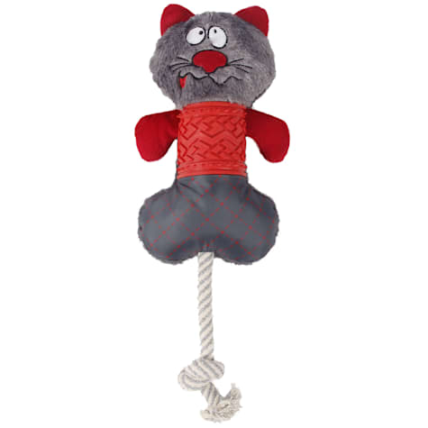 Pet Life Red/Grey 'All-in-Fun' Nylon and Rope Squeaking Rubber Rope and Plush Dog Toy