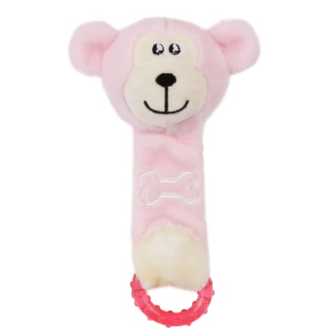 Pet Life Pink Moo-Born' Plush Squeaky and Crinkle Newborn Rubber Teething Cat and Dog Toy