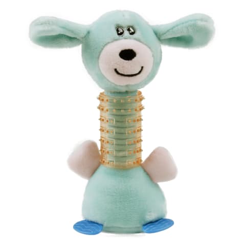 Pet Life Blue Totty-Chew' Plush and Rubber Squeaking Newborn Teething Cat and Dog Toy
