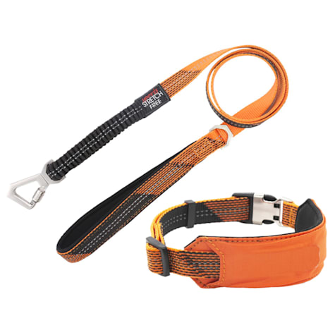 Pet Life Orange 'Geo-prene' 2-in-1 Shock Absorbing Neoprene Padded Reflective Dog Leash and Collar