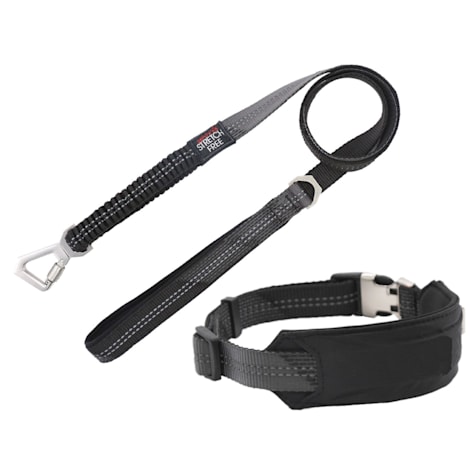 Pet Life Black 'Geo-prene' 2-in-1 Shock Absorbing Neoprene Padded Reflective Dog Leash and Collar