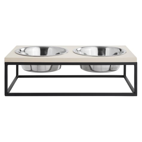 Sam's Pets Dan Wood and Stainless Steel Double Dinner Pet Bowl