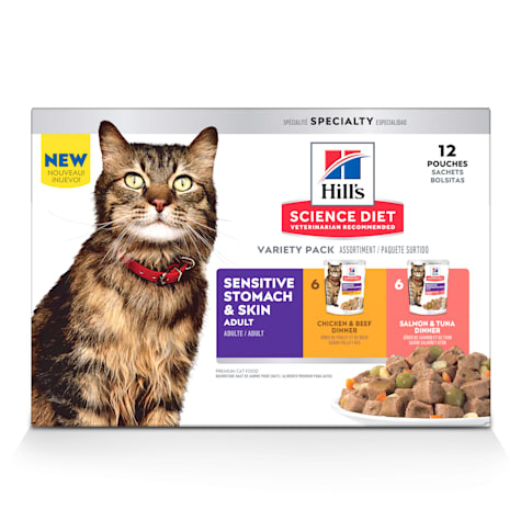 Hill's Science Diet Adult Sensitive Stomach & Sensitive Skin Chicken-Beef, Tuna-Salmon Wet Cat Food Variety