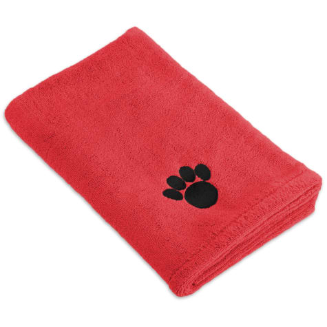 Bone Dry Red Embroidered Paw Pet Towel