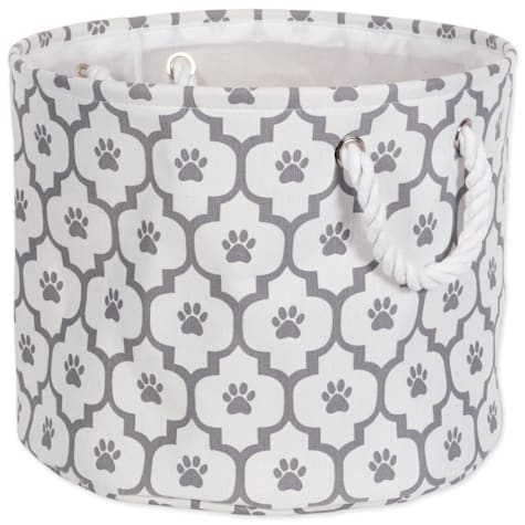 Bone Dry Polyester Pet Bin Paw Lattice Gray Round