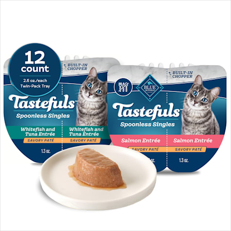 Blue Buffalo Tastefuls Spoonless Singles Whitefish/Tuna & Salmon Wet Cat Food Pate Variety Pack