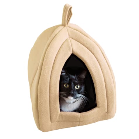 Pet Adobe Tan Soft Enclosed Igloo Tent Cat Bed