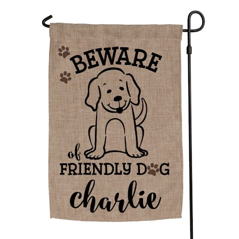 Custom Personalization Solutions Beware Of Friendly Dog Personalized Garden Flag