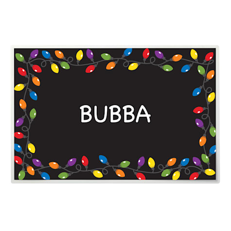 Custom Personalization Solutions Black Christmas Lights Food and Water Personalized Laminated Placemat for Pets