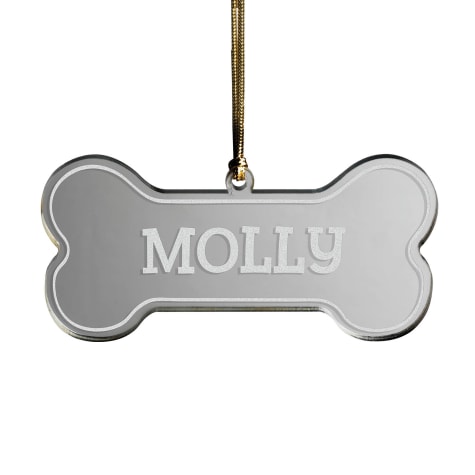 Custom Personalization Solutions Dog Silver Bone Mirrored Acrylic Personalized Christmas Tree Ornament