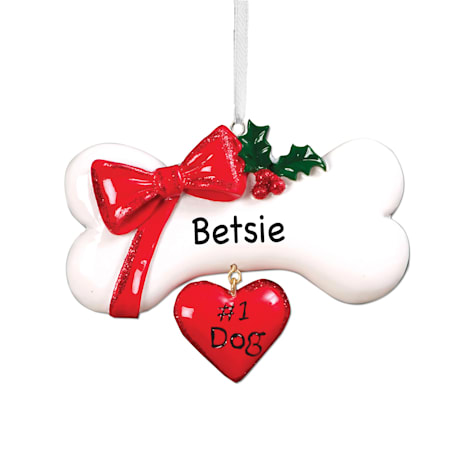 Custom Personalization Solutions #1 Dog Bone with Bow Personalized Christmas Tree Ornament
