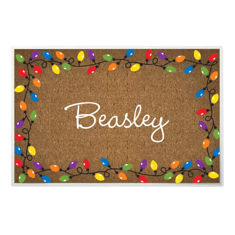 Custom Personalization Solutions Brown Christmas Lights Food and Water Personalized Laminated Placemat for Pets