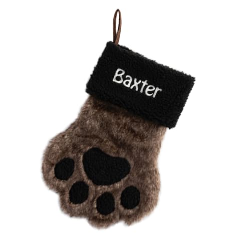 Custom Personalization Solutions Black Fur Dog Paw Personalized Sherpa Christmas Stocking