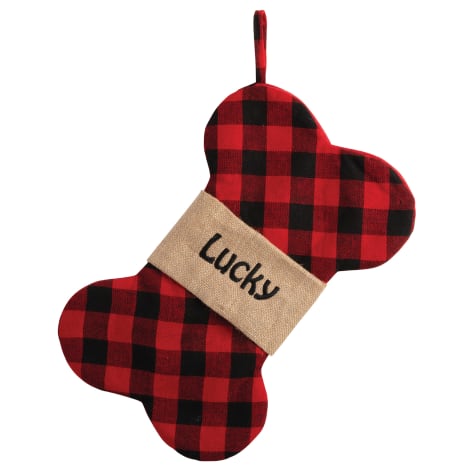 Custom Personalization Solutions Black and Red Dog Bone Shaped Personalized Christmas Stocking