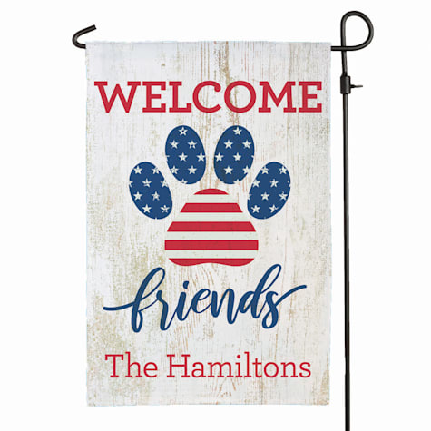 Custom Personalization Solutions Welcome Friends Patriotic Paw Print Personalized Garden Flag for Dogs