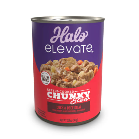 Halo Elevate Dog Kettle Cooked Chunky Healthy Grains Duck Beef Stew, Carrots, White Potatoes, Brown Rice Wet Food