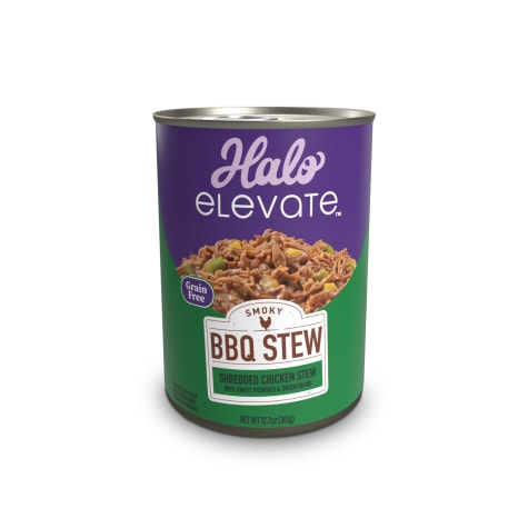Halo Elevate Dog Smoky BBQ Stew Grain Free Shredded Chicken Stew with Sweet Potatoes & Green Beans Wet Food