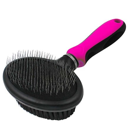 Pet Life Flex Series Pink 2-in-1 Dual-Sided Slicker and Bristle Grooming Pet Brush