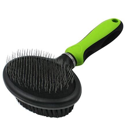 Pet Life Flex Series Green 2-in-1 Dual-Sided Slicker and Bristle Grooming Pet Brush