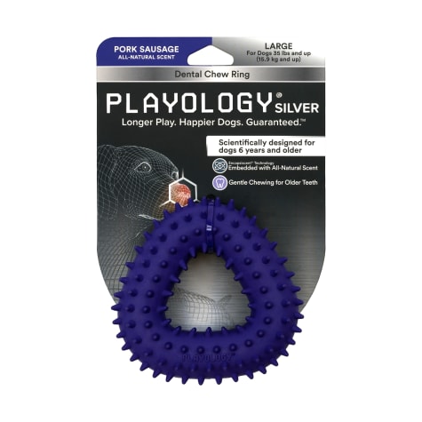 Playology Senior Dental Ring Pork Sausage Dog Toy