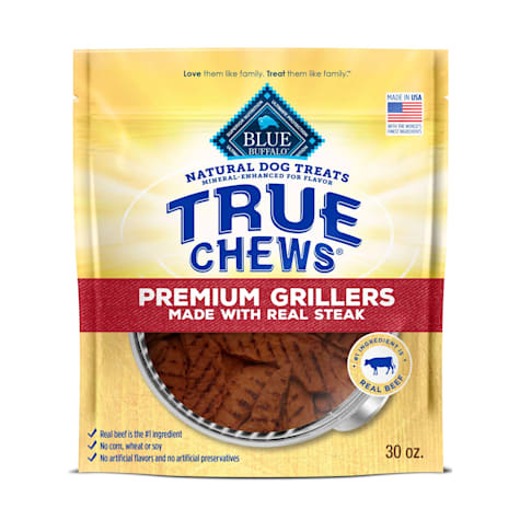 Blue Buffalo True Chews Made in the USA with Natural Ingredients, Steak Premium Grillers Dog Treats